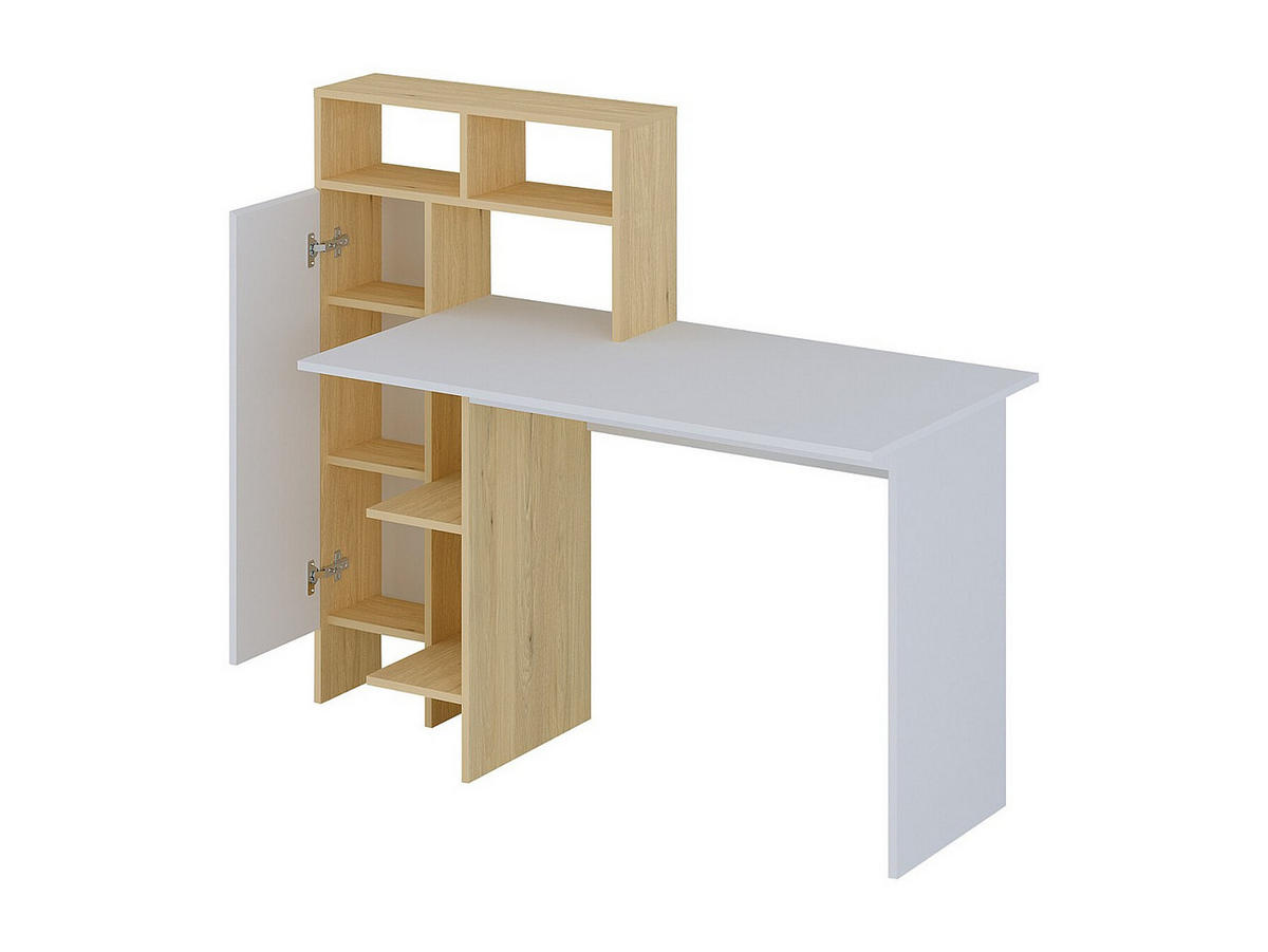SCHREIBTISCH mit 1 Schrank & 4 Ablagefächern - Weiß & Holzfarben - MONTOLANIA - Naturfarben, Holz (136/60/112.3cm) - Vente-Unique