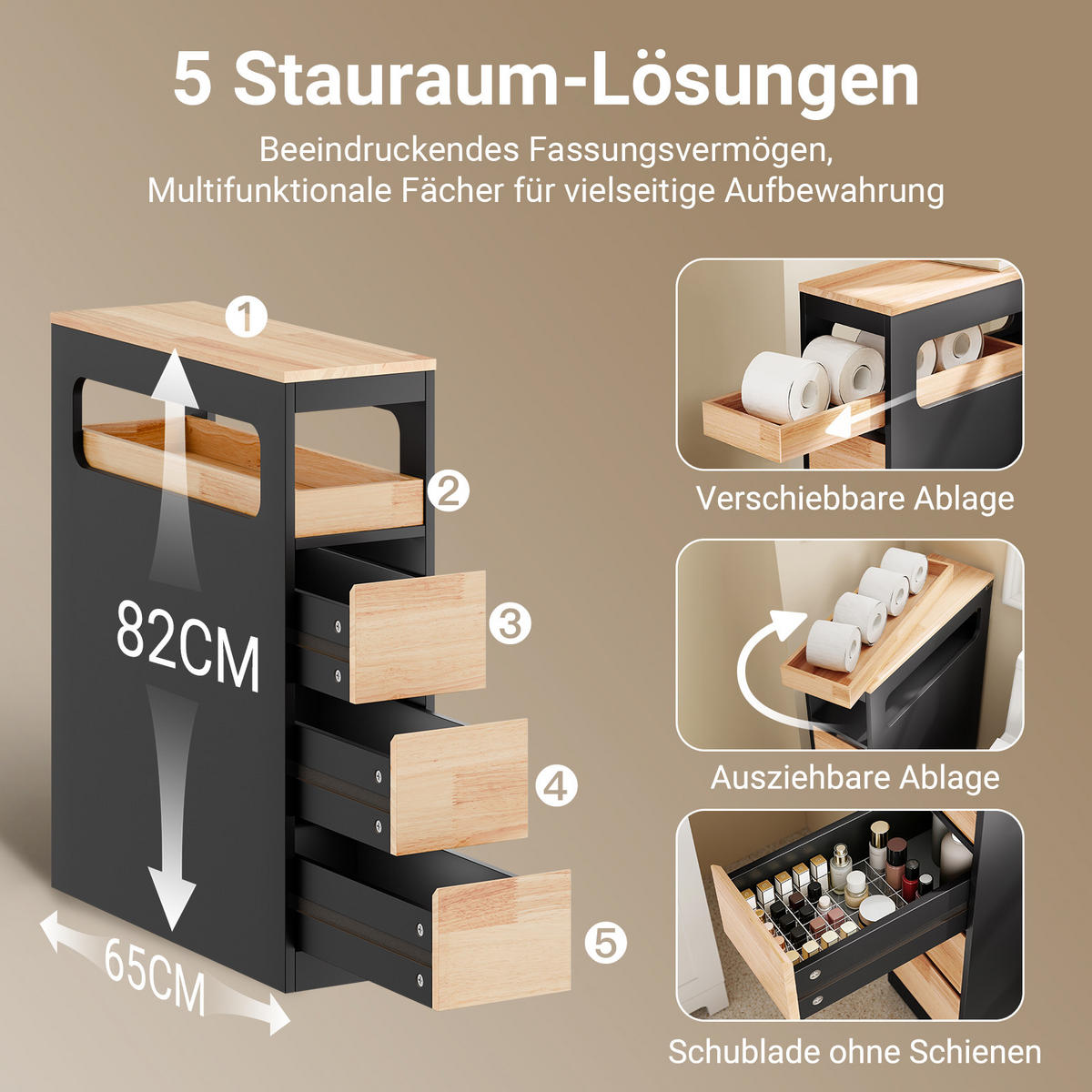 NISCHENREGAL mit Rollen, Schwarz - Schwarz, Holz/Holzwerkstoff (23/82/65cm) - SoBuy