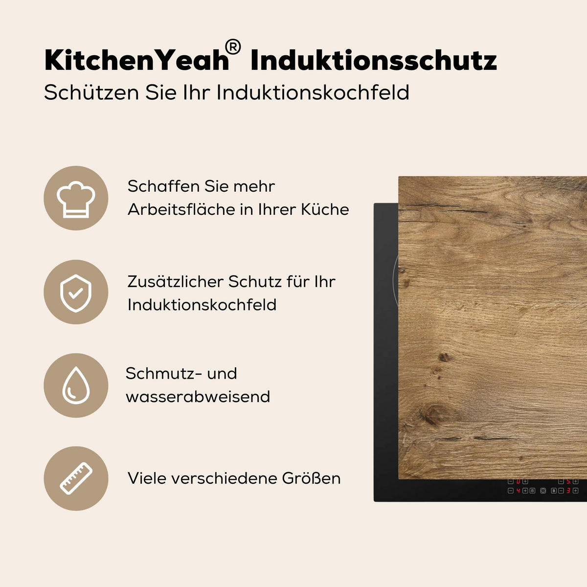 HERDABDECKPLATTE Holz - Braun - Holzoptik Induktionsschutz 91.6x52.7 cm - Eichefarben, Kunststoff (91.6/52.7/0.2cm) - MuchoWow