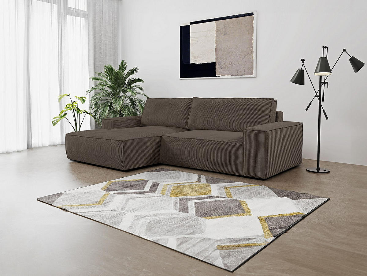 ECKSOFA mit Schlaffunktion - Ecke Links - Cord - Braun - AMELIA - Dunkelbraun, Textil (267/167cm) - Vente-Unique