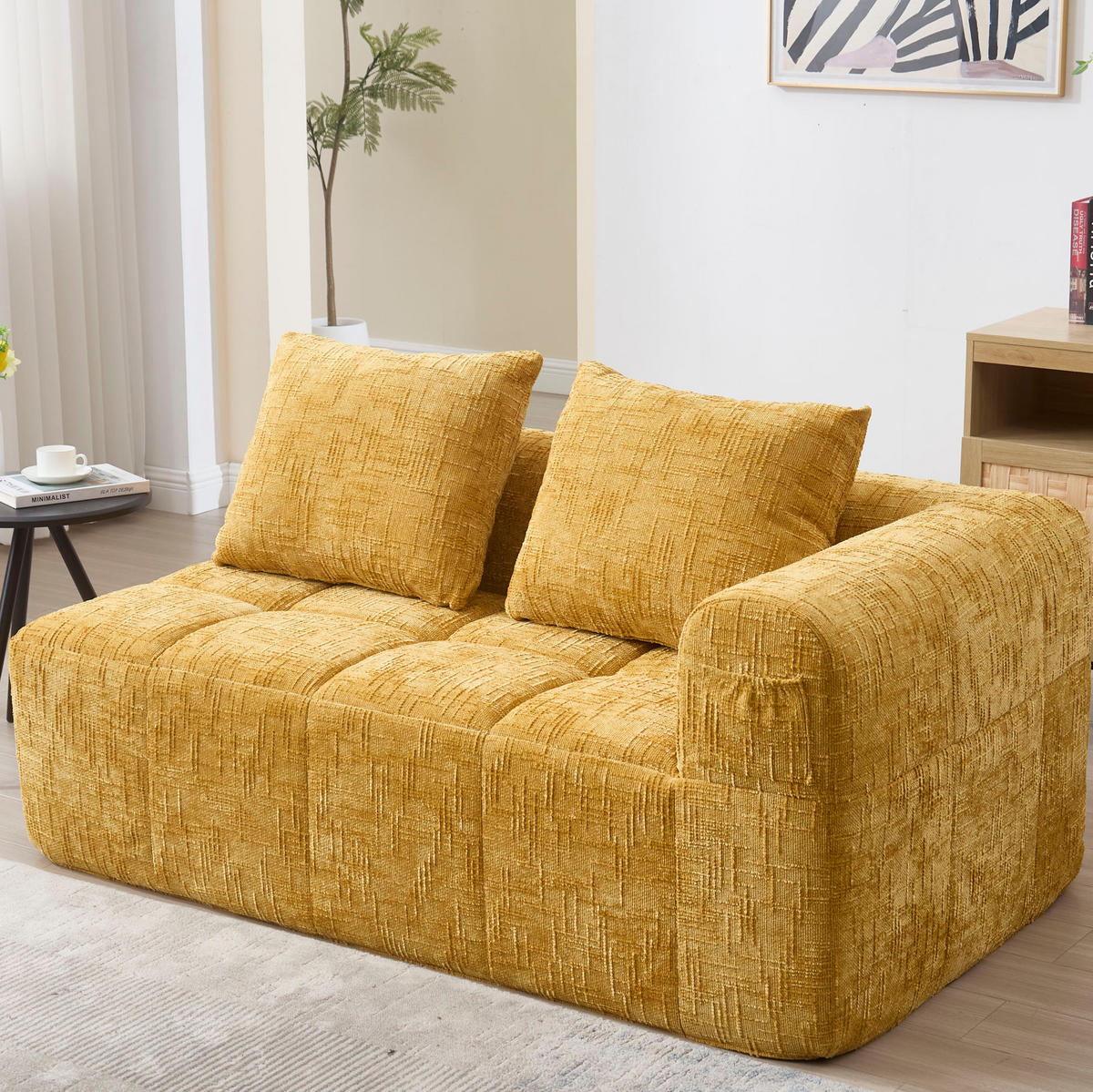 SOFA mit Seitentaschen 158 x 90 x 60 cm Chenille Yellow - Gelb, Kunststoff (158/60/90cm) - Meubliv