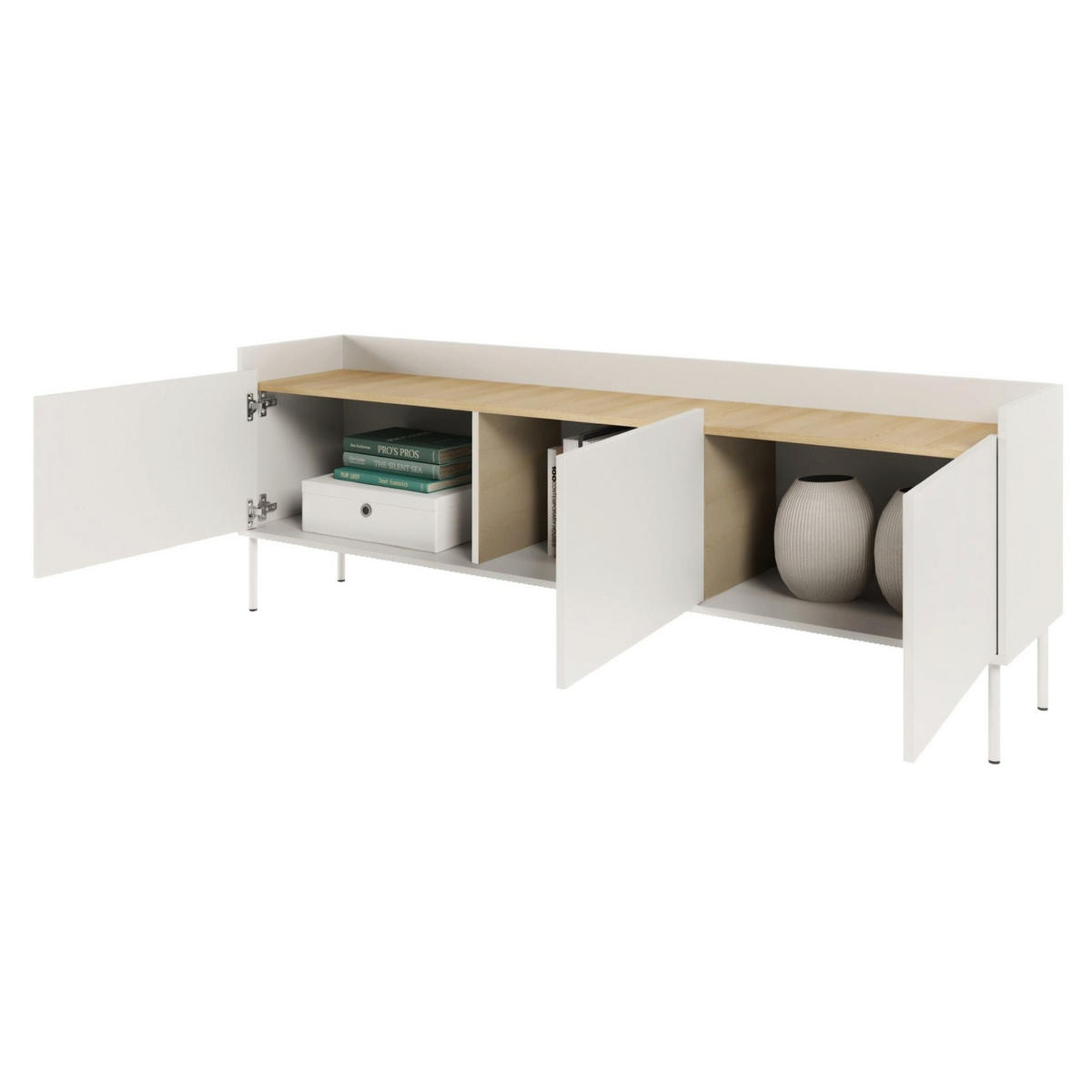 TV-SCHRANK Tovi Weiß / Holzoptik Eiche 175/58/36 cm - Weiß, Holzwerkstoff/Metall (175/58.5/36.4cm) - Selsey