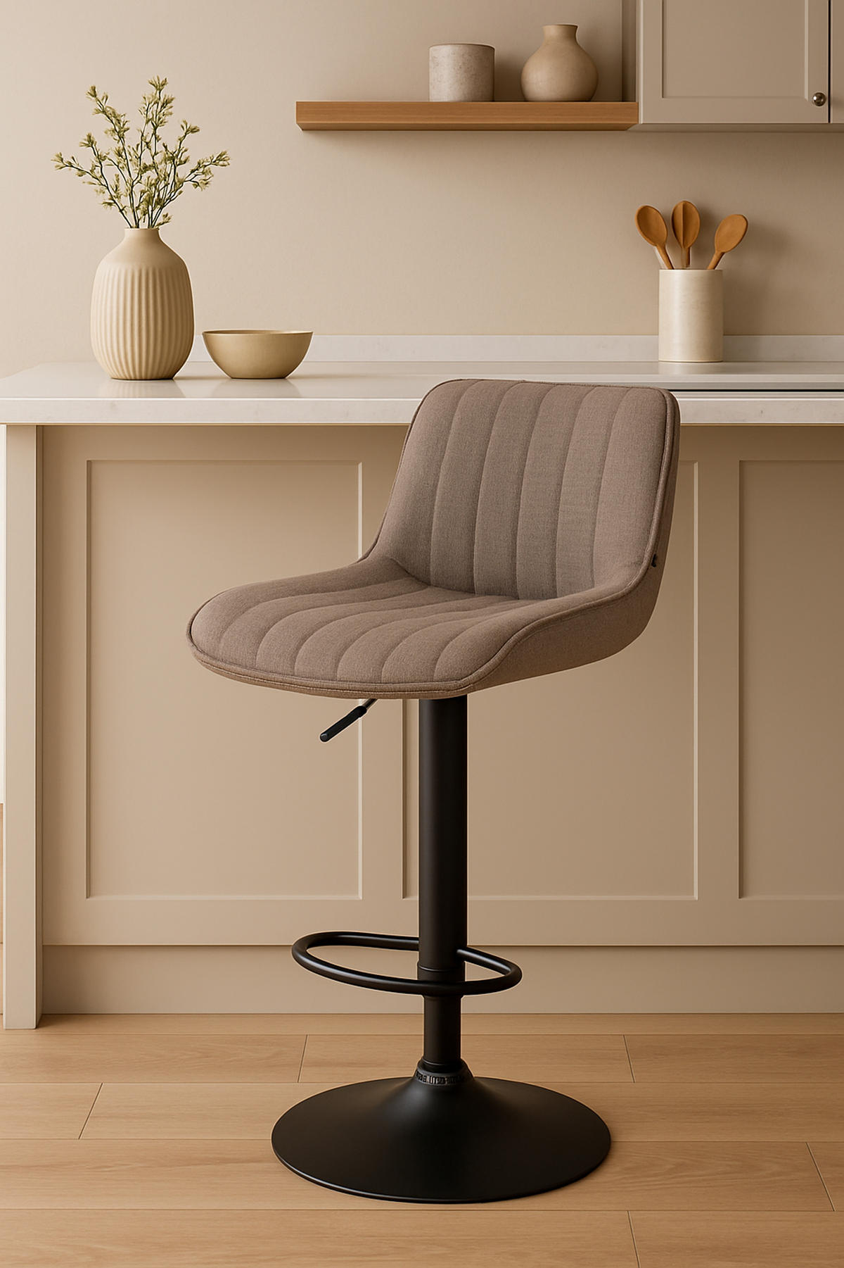 BARHOCKER 2er Set Lentos Stoff schwarz taupe - Taupe/Schwarz, Textil/Metall (50/108/50cm) - TPFLiving