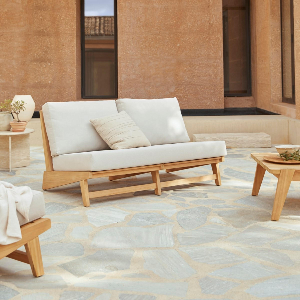 GARTENLOUNGE 3-tlg Olia Weiß aus Teak - Weiß, Holz - Tikamoon