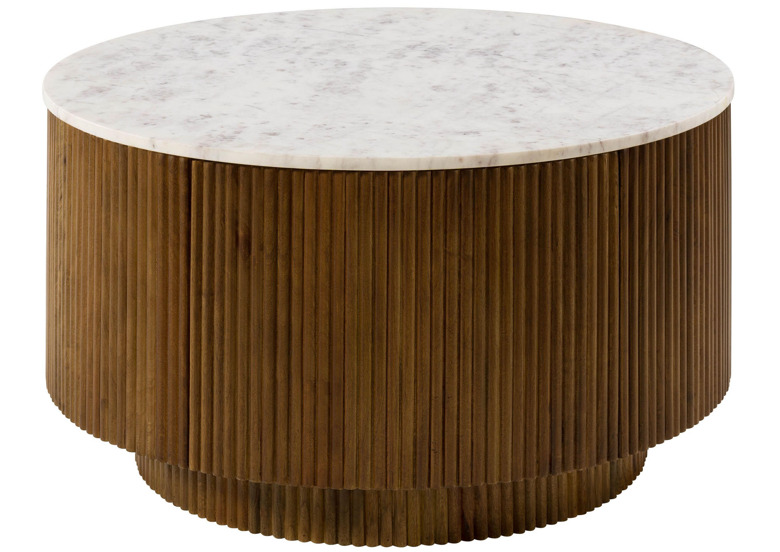 COUCHTISCH rund Mango 80x80x45 braun lackiert / Marmor weiß BARCELONA #220 - Braun, Holzwerkstoff (80/80/45cm) - Massivmoebel24