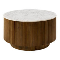 COUCHTISCH rund Mango 80x80x45 braun lackiert / Marmor weiß BARCELONA #220 - Braun, Holzwerkstoff (80/80/45cm) - Massivmoebel24