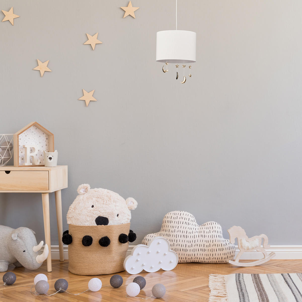 KINDERZIMMER-HÄNGELAMPE - Weiß, Textil/Metall (35/35/168cm) - Relaxdays