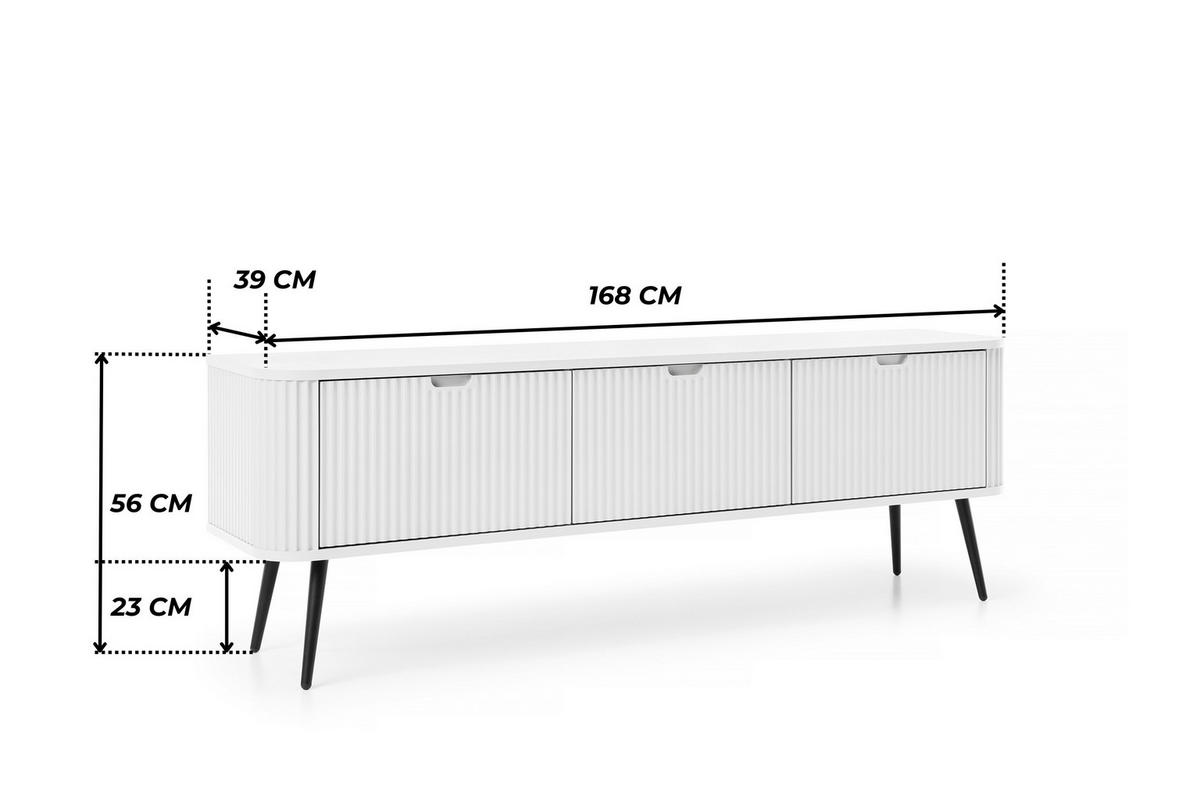 TV-BOARD PORTO (Oval, Rillenfront, Weiß Matt, Schwarze Füße) - Schwarz/Weiß, Holz/Holzwerkstoff (168/56/39cm) - Ravio