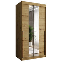 SCHIEBETÜRENSCHRANK mit Spiegel 100 cm Breite Artisan mit schwarzem Griff - Schwarz/Eiche Artisan, Holzwerkstoff (100/200/62cm) - Home Collective