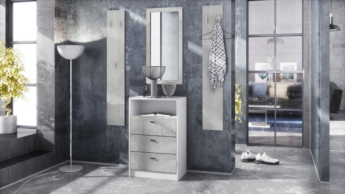 GARDEROBE Pino Beton Oxid Optik - Hellgrau, Holzwerkstoff (135/190/36cm) - Vladon