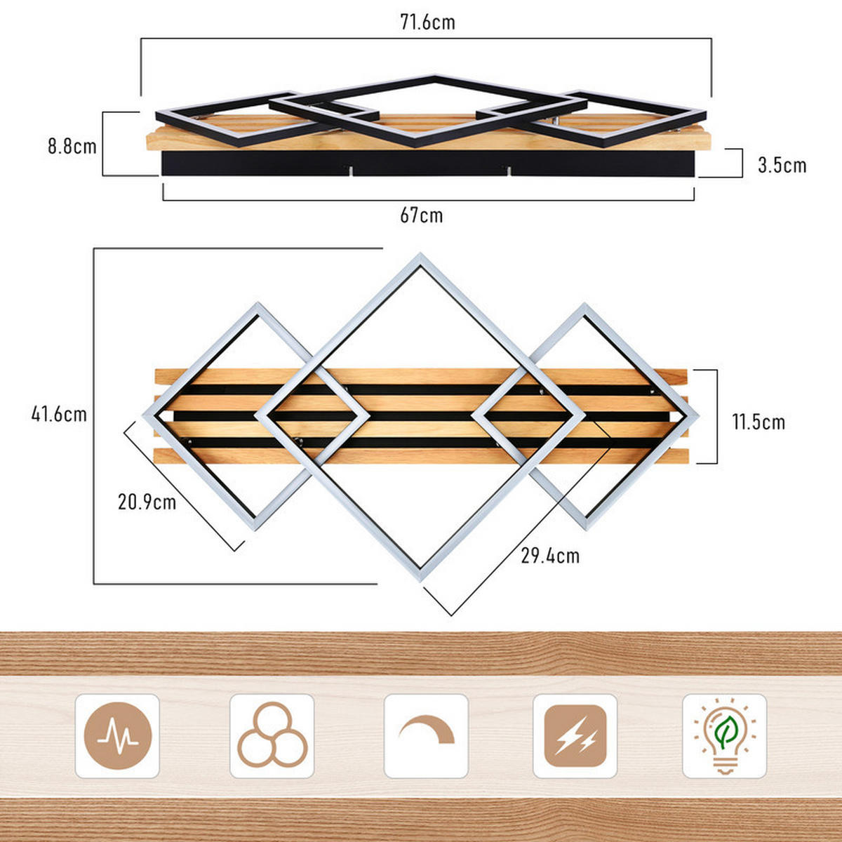 LED-DECKENLEUCHTE Elisabeth II 8.8/71.6/41.6cm - Eschefarben, Holz (8.8/71.6/41.6cm) - Nettlife