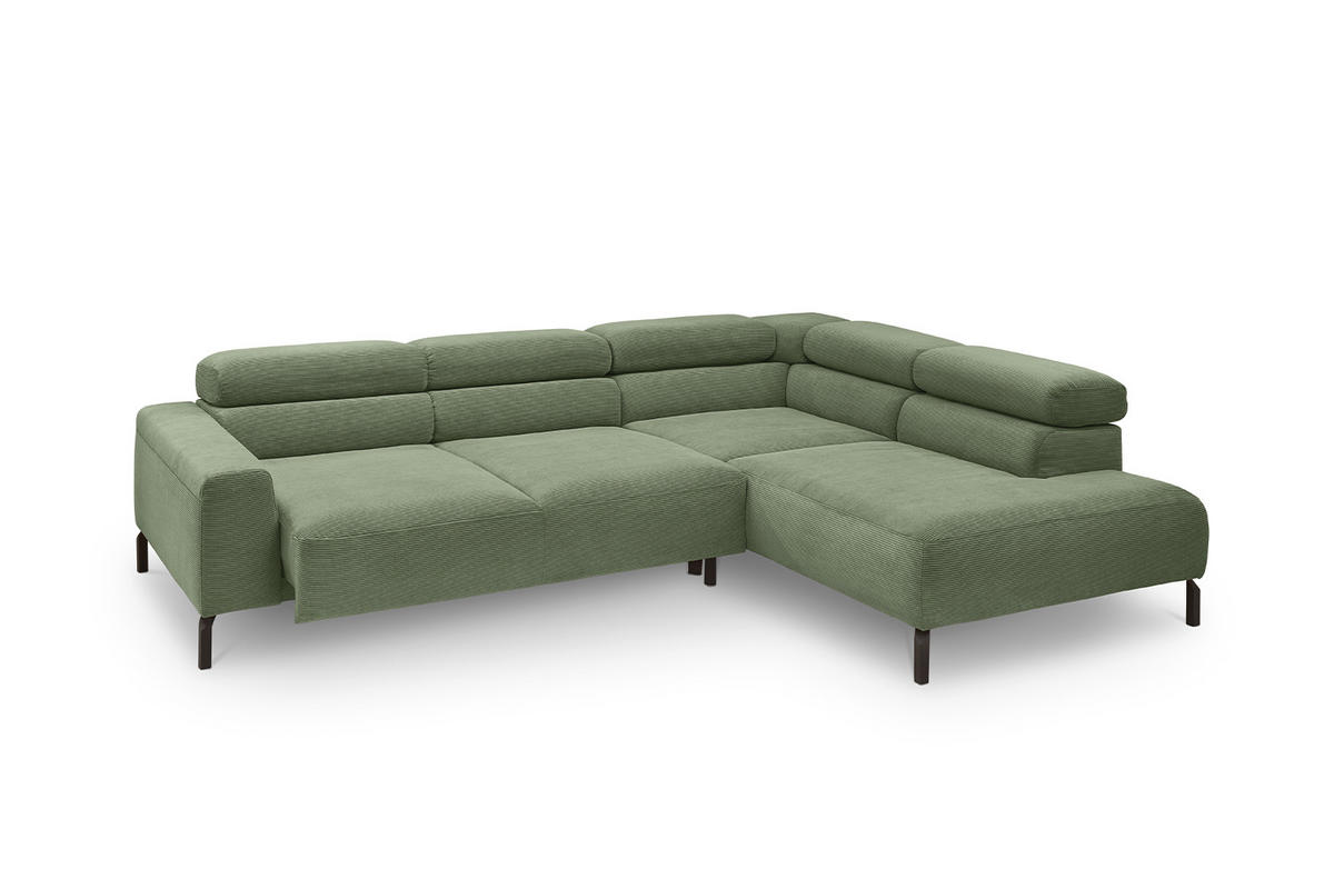 ECKSOFA MIT MOTORISCHEM SITZVORZUG DELIA Grün Cord - Schwarz/Grün, Textil/Metall (276/219cm) - KAWOLA