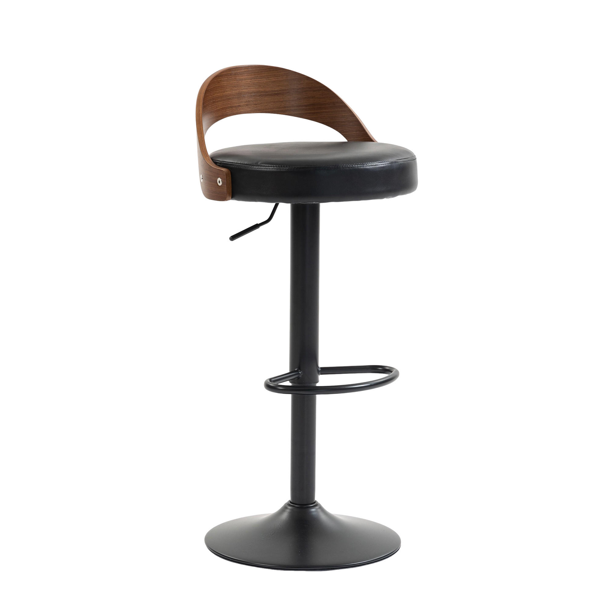BARHOCKER 2er-Set drehbar mit PU-Sitz und Walnussholz, Schwarz - Schwarz, Kunststoff (42.5/77/42cm)
