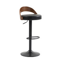 BARHOCKER 2er-Set drehbar mit PU-Sitz und Walnussholz, Schwarz - Schwarz, Kunststoff (42.5/77/42cm)