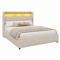 POLSTERBETT mit Stauraum und LED 140x200 cm Leinenstoff Beige - Beige, Metall (140/200cm) - Meubliv