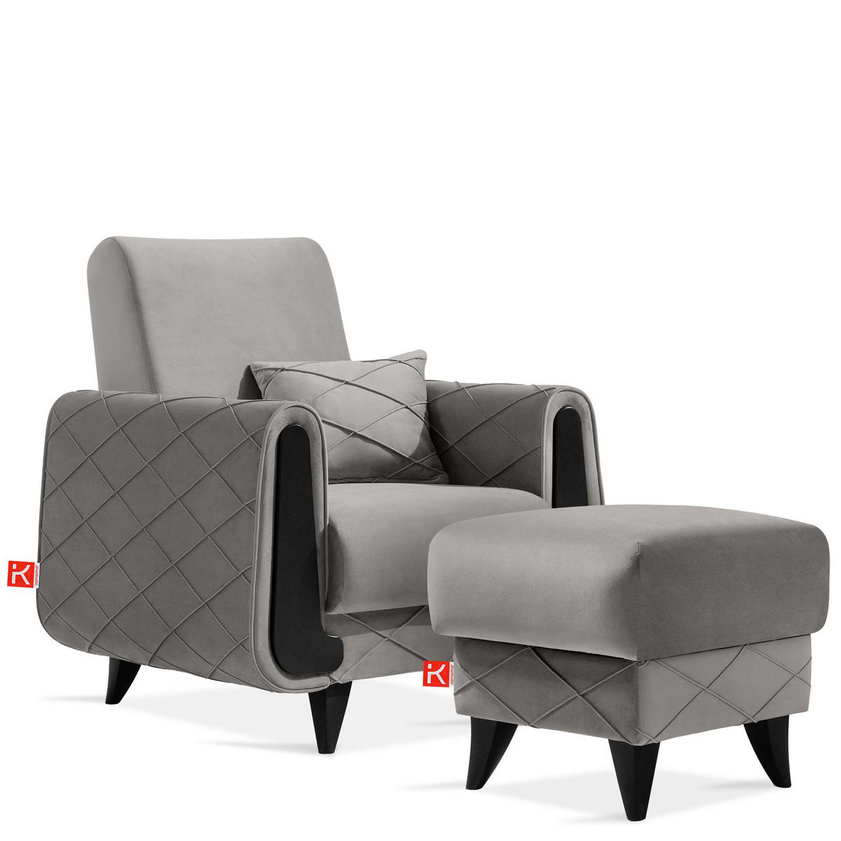 HOCKER GUSTAVO III Fußstütze, Velours, Hellgrau - Hellgrau, Holz/Holzwerkstoff (53/49/53cm) - KONSIMO®