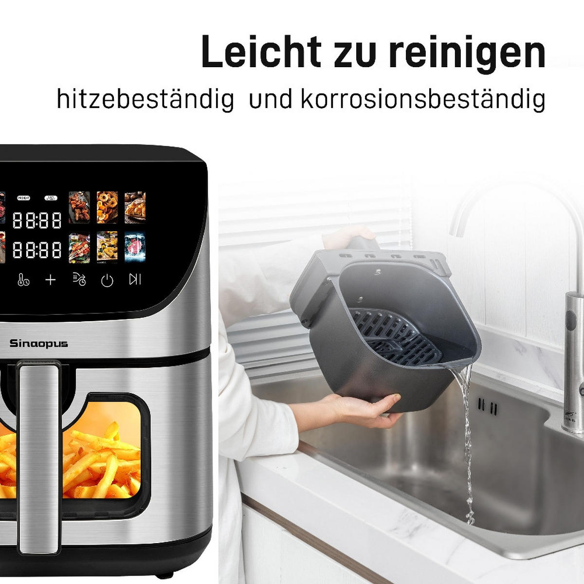FRITTEUSE XXL 8,5L mit Sichtfenster, Farbdisplay, 12 Programme, 41,4/31/34,8 cm - Schwarz, Kunststoff (31/34.8/41.4cm) - Rolipo