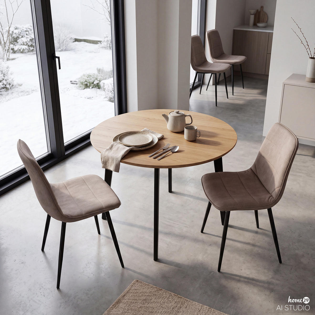 POLSTERSTUHL - 4er-Set - Taupe/Schwarz, Textil/Metall (47/84/52cm) - home24