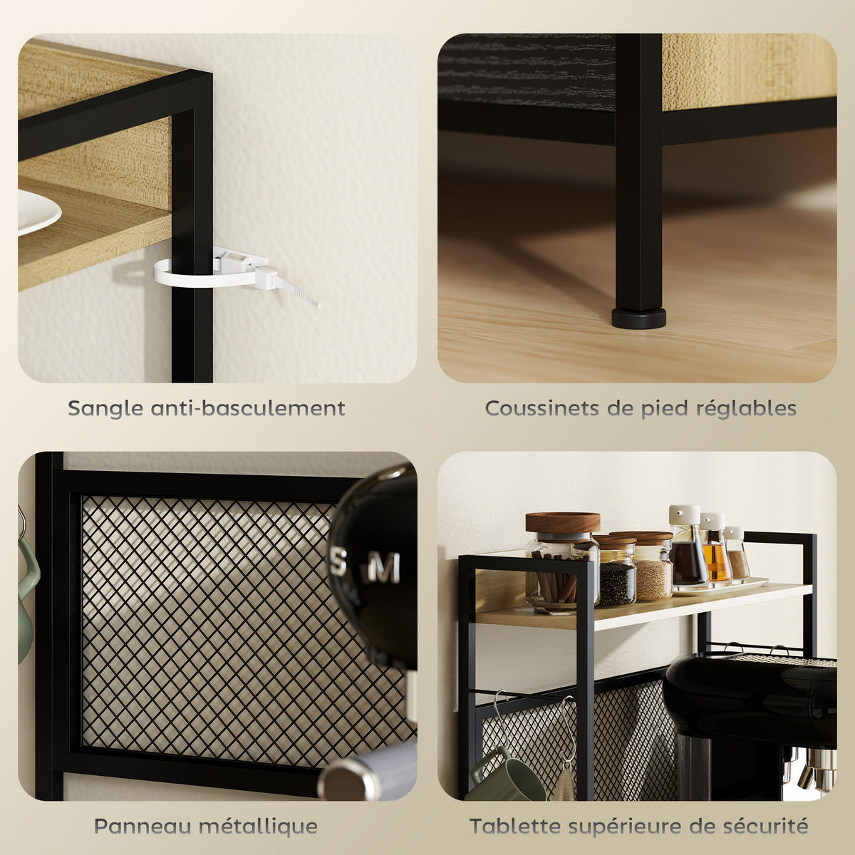 HIGHBOARD DE-11156 Industrie-Design, 3 Schubladen Naturholz/Schwarz - Naturfarben, Holzwerkstoff (40/132/60cm) - ComfortXL