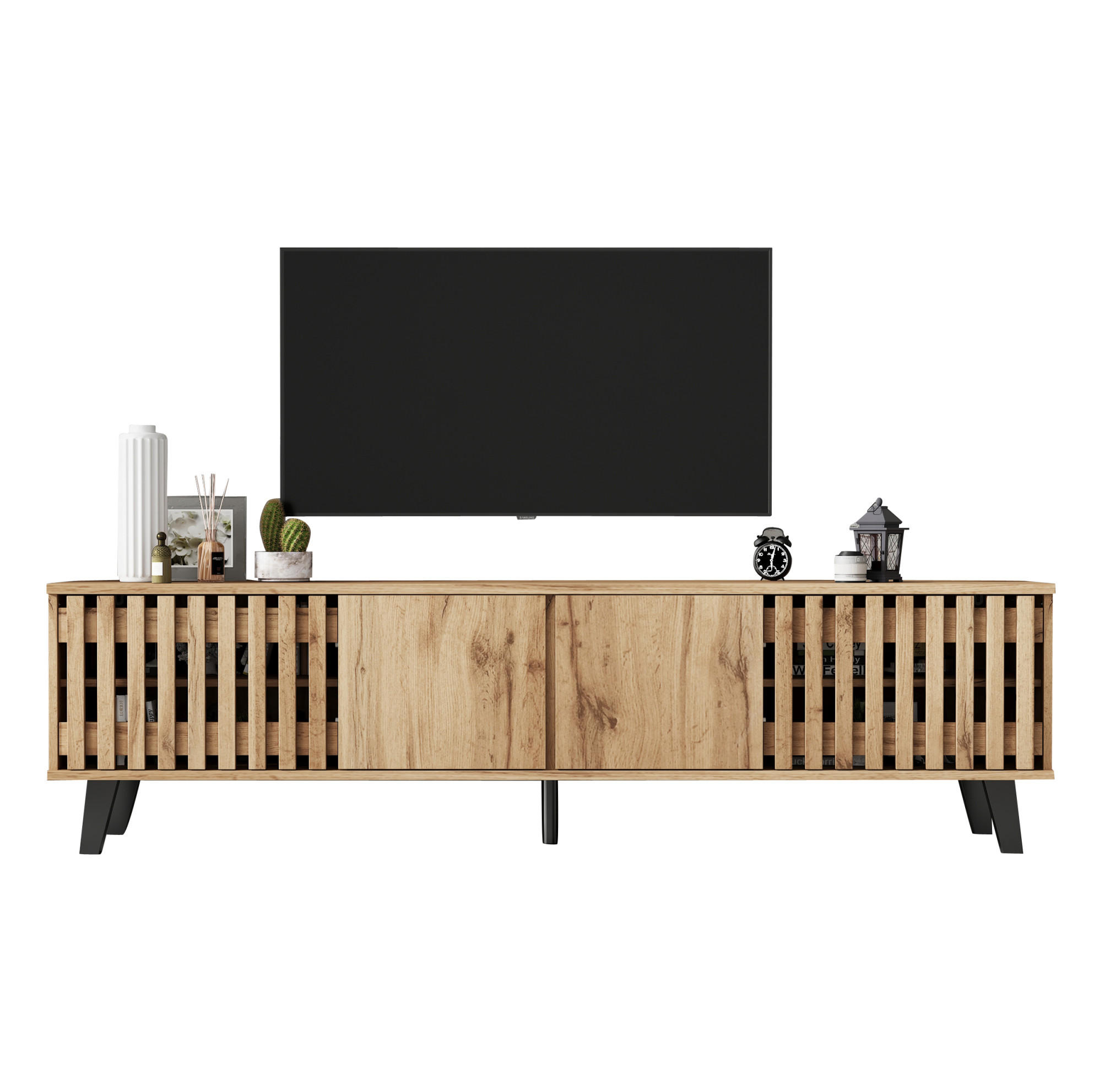 TV-LOWBOARD 180/40/55 cm mit 4 Türen und 8 Fächern in Naturholzfarbe - Hellbraun, Holzwerkstoff (180/55/40cm) - BEAOK