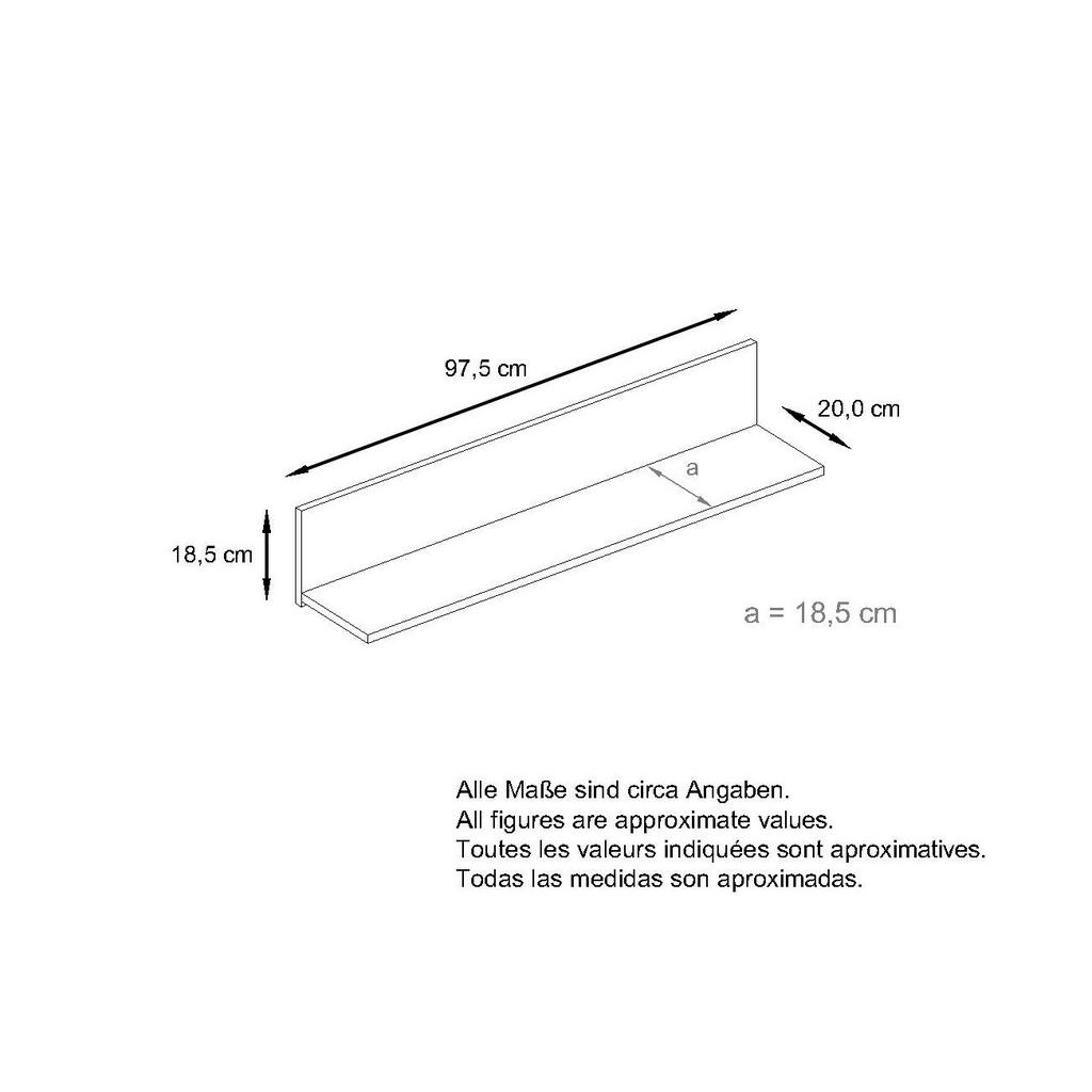 Thumbnail - Vladon Wandregal, Schwarz Hochglanz, Holzwerkstoff, 97.5x18.5x18.5 cm, Wohnzimmer, Regale, Wandregale