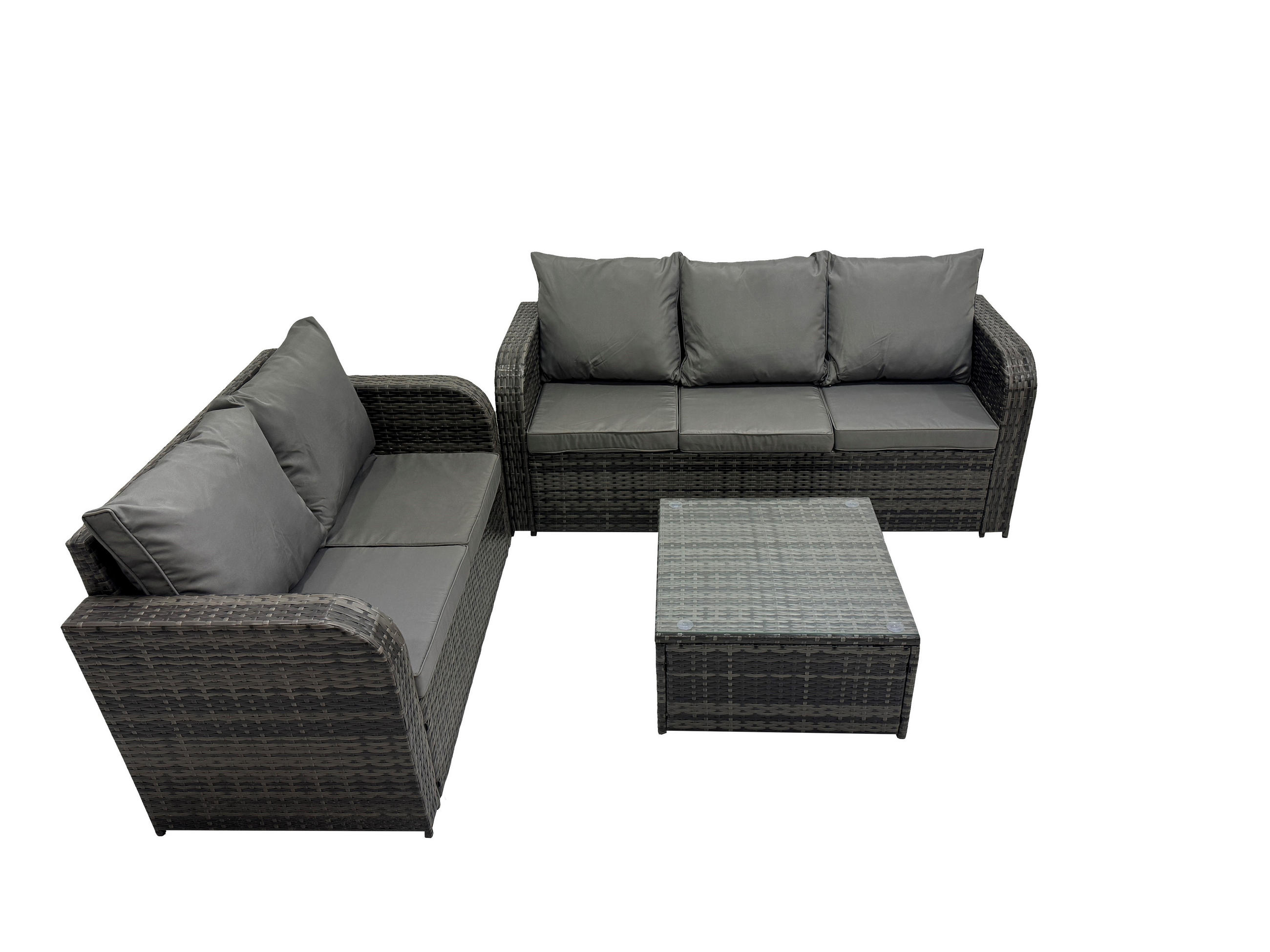GARTENSOFA SET mit Couchtisch Polyrattan Dunkelgrau 4-teilige - Dunkelgrau/Grau, Glas/Kunststoff - Fimous