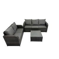 GARTENSOFA SET mit Couchtisch Polyrattan Dunkelgrau 4-teilige - Dunkelgrau/Grau, Glas/Kunststoff - Fimous