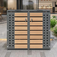 MÜLLTONNENBOX Klappdeckel 2 Türen Holzoptik - Grau, Metall (132/118.5/80cm) - LEBENLANG