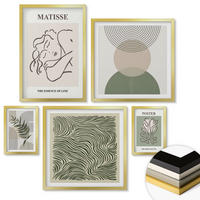 WANDBILDER 5er Set - 50x50 cm & 20x30 cm & 40x60 cm Goldrahmen - Geometrische botanische Muster - Goldfarben, Kunststoff (40/60cm) - ArtPrintCave