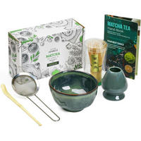 MATCHA-TEESET 5-teiliges Set Keramikschale Bambusbesen - Grün, Keramik (19.4/8.9/24.6cm)