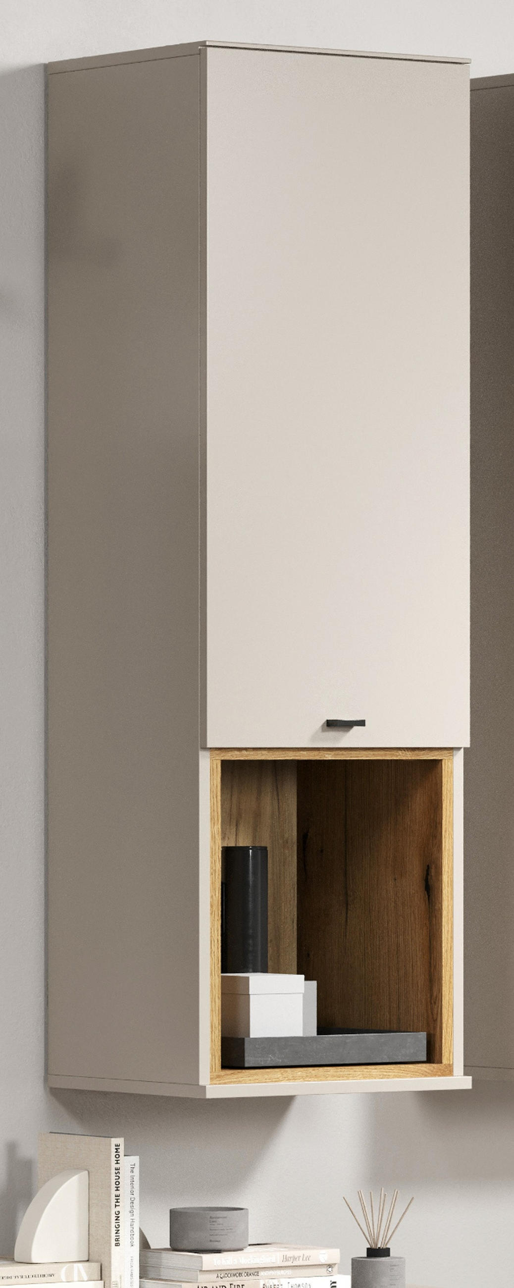 HÄNGESCHRANK Sand, Evoke Eiche 40 x 130 cm, Wandschrank mit Soft-Close - Sandfarben/Kaschmir, Holzwerkstoff/Metall (40/130/37cm) - Top.Furn