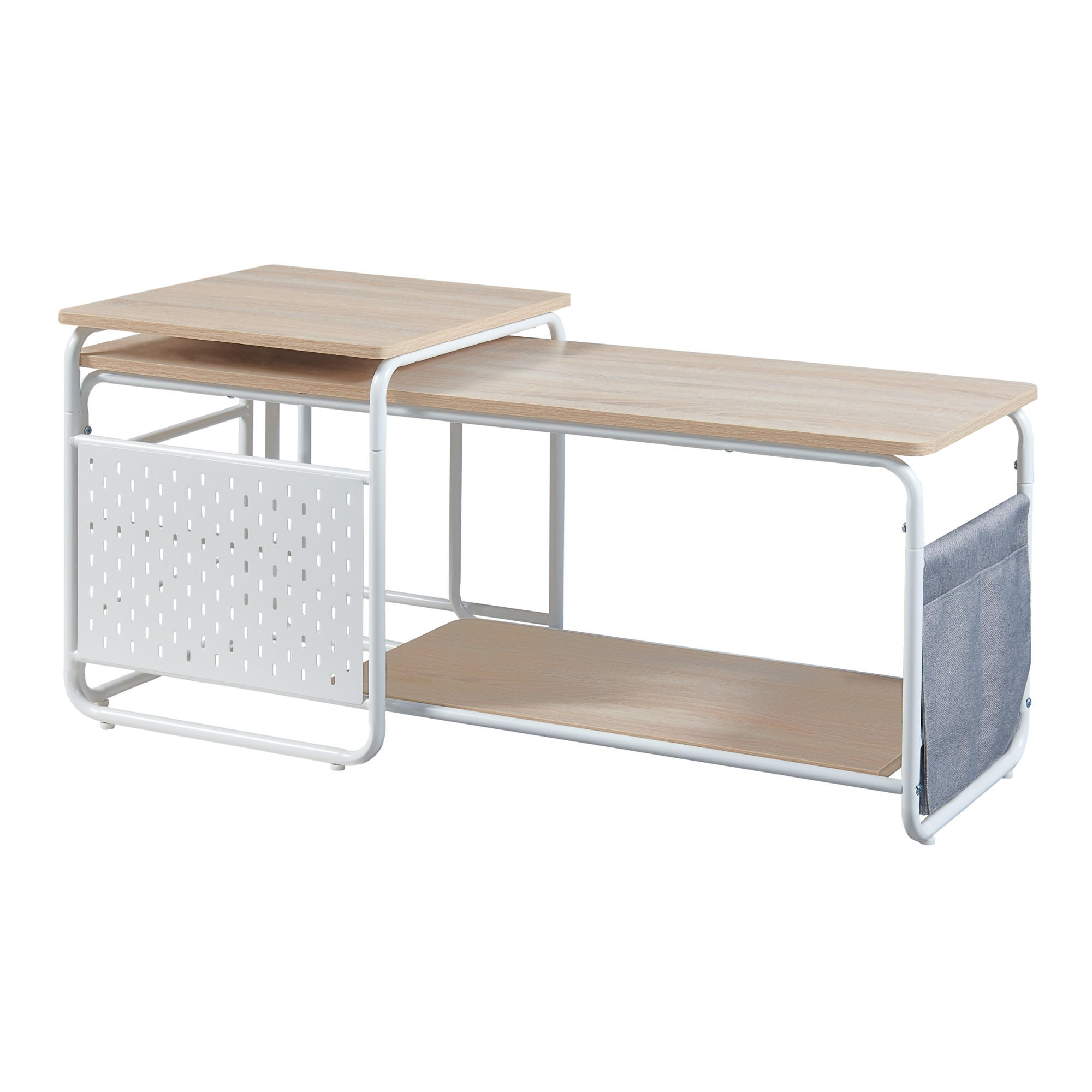 FERNSEHTISCH Dyrøy mit Beistelltisch - Eichefarben/Weiß, Metall (110/46.5/40cm) - [en.casa]