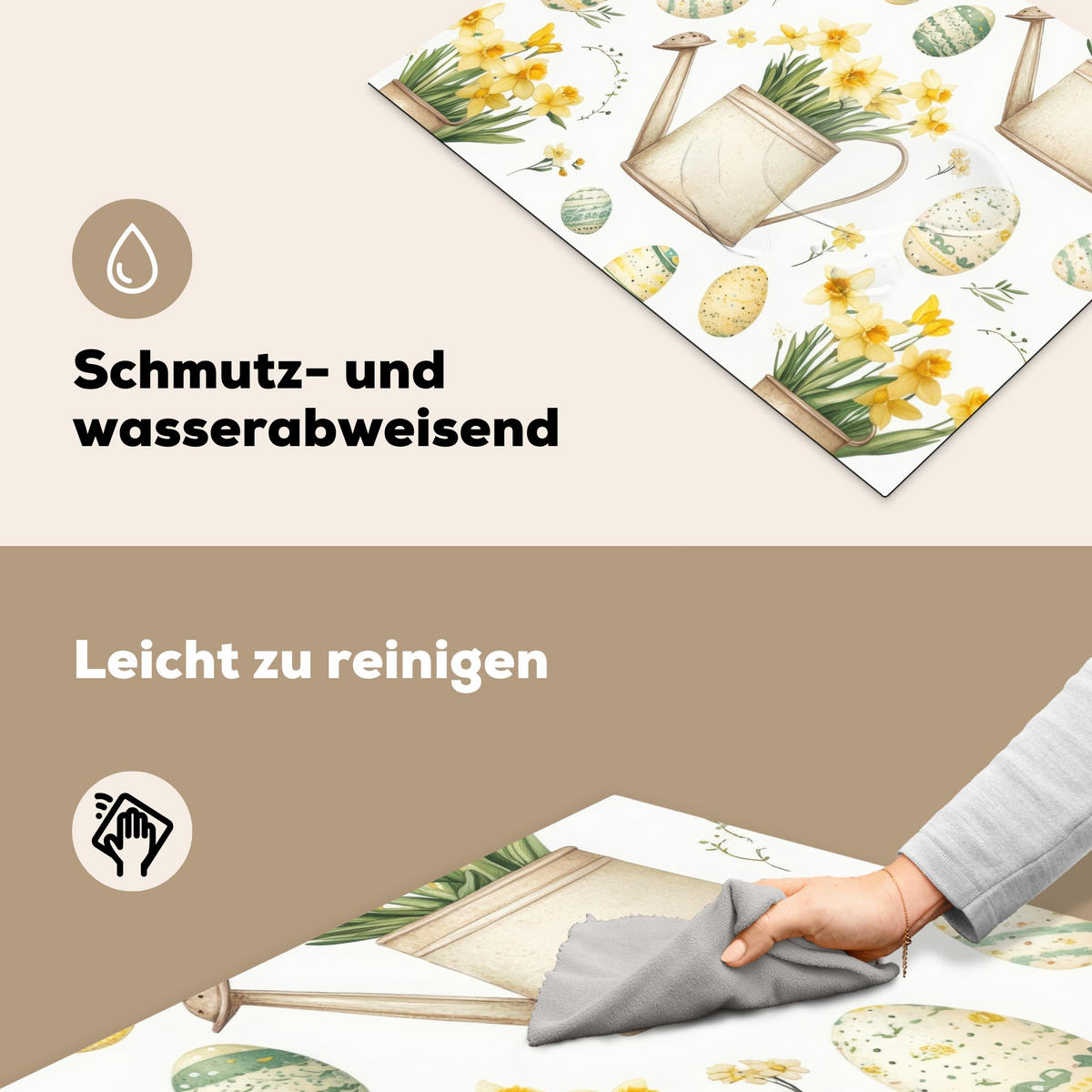 HERDABDECKPLATTE Gießkanne - Blumen - Eier Herdabdeckung Induktionsfeld 70x52 cm - Weiß, Kunststoff (70/52/0.2cm) - MuchoWow