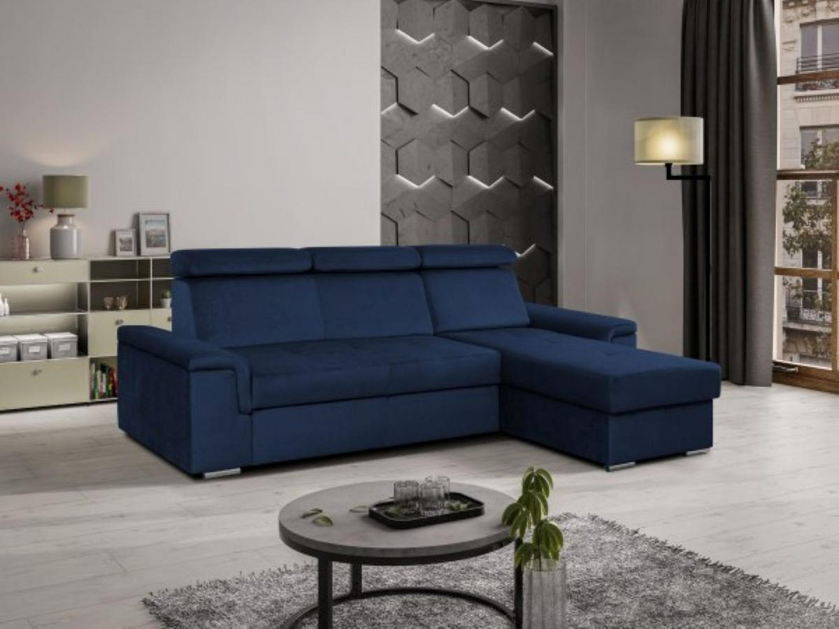 ECKSOFA Monaco L-Form mit Schlaffunktion und Bettkasten 245 cm, dunkelblau - Dunkelblau, Holz/Kunststoff (245/163cm) - Margaret Hadas24