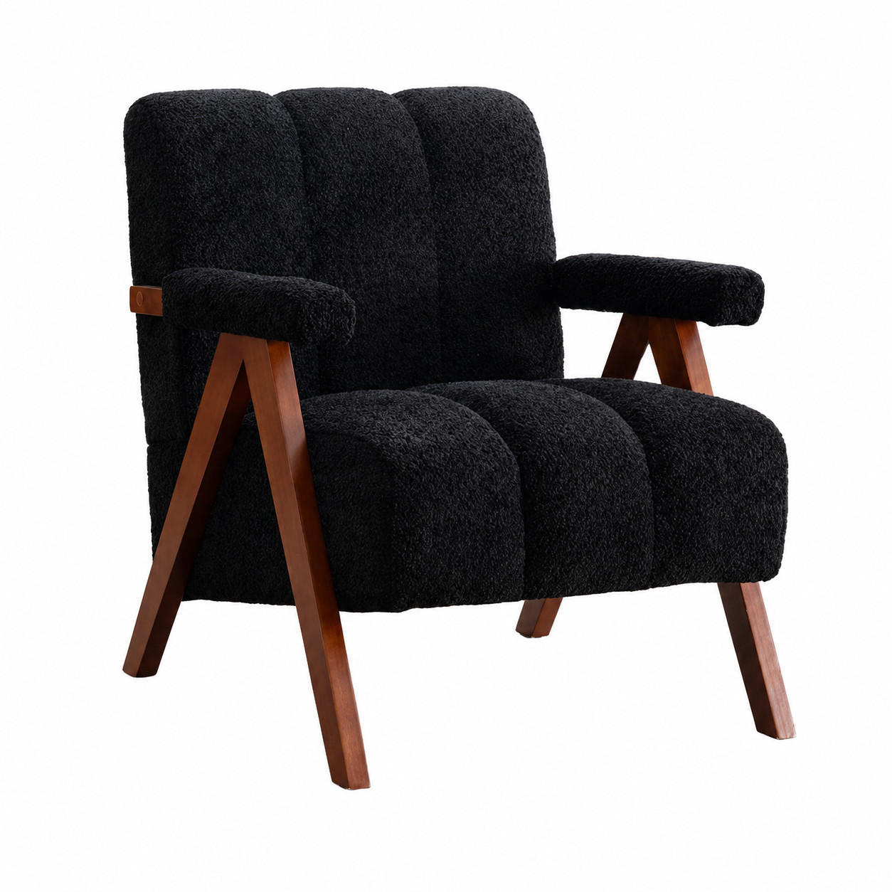 SESSEL Bouclé Schwarz mit Holzrahmen - Schwarz, Holz/Holzwerkstoff (77/77/68.5cm) - WISHDOR