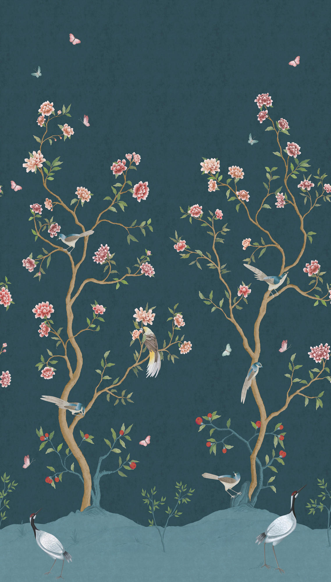 FOTOTAPETE Blumen und Vögel 159 x 280 cm - Blau, Papier (159/280cm) - Sanders & Sanders