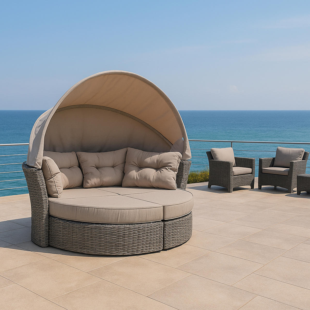 LIEGEINSEL, Alu + Polyrattan Grau Bicolor, Polster Taupe - Grau, Metall (200/172/187cm) - TPFGarden