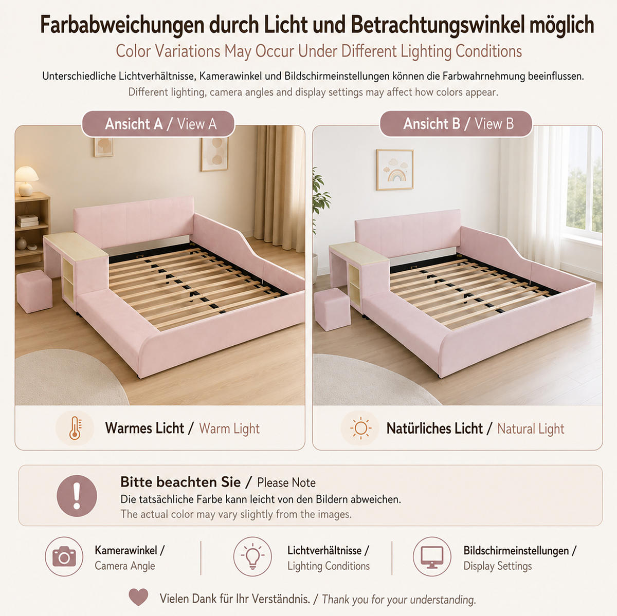 KINDERPOLSTERBETT 140x200 cm in Pink mit Schreibtisch, Hocker und Ablageboden - Pink, Textil (140/200cm) - IVMEU