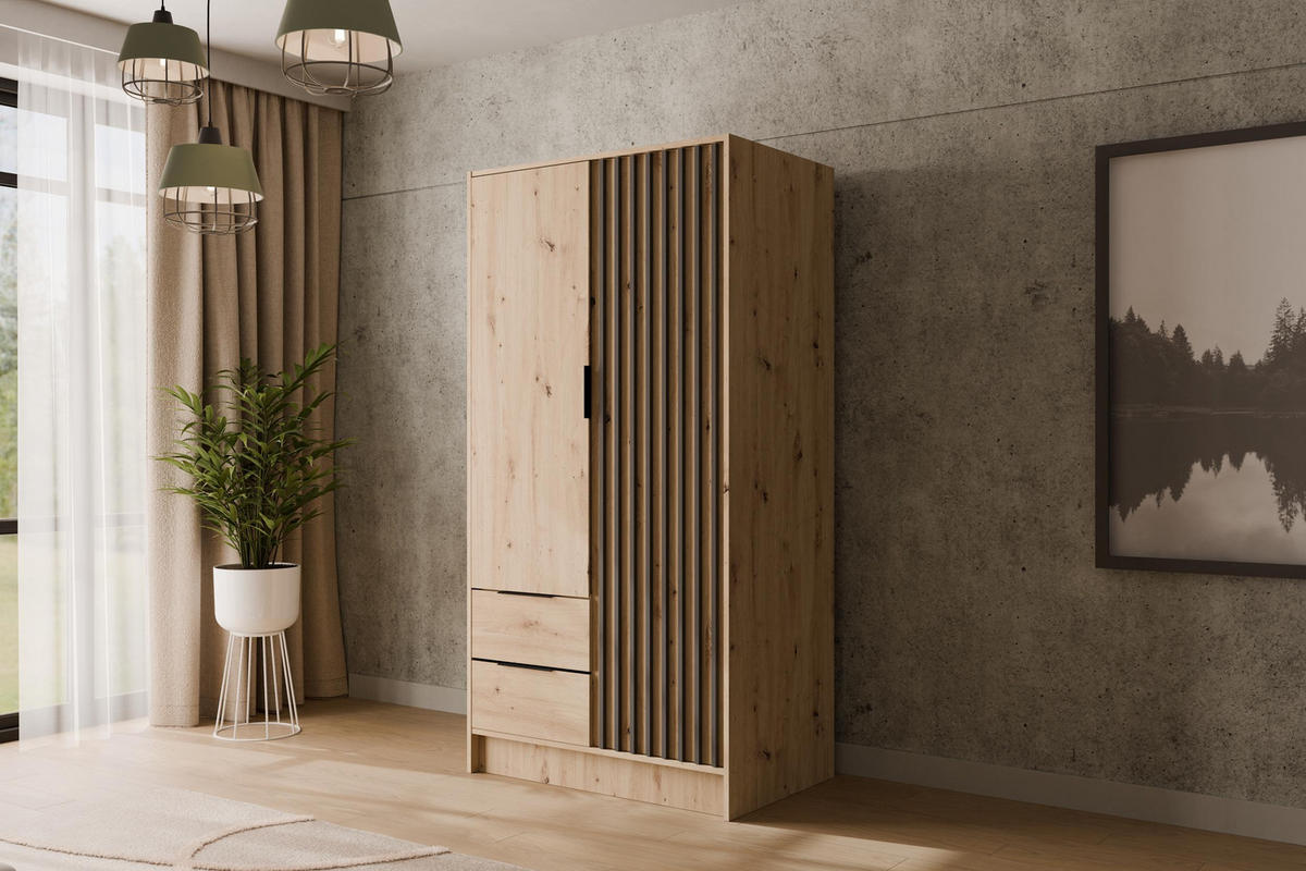 KLEIDERSCHRANK NELIA - 120 cm - Schwarz/Eiche Artisan, Holzwerkstoff (102/200/51cm) - ALTDECOR