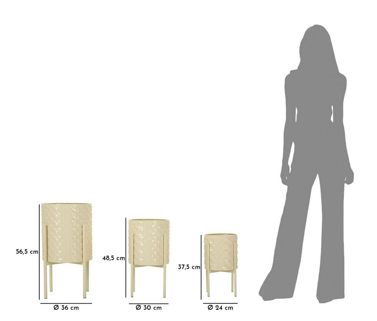 PFLANZENSTÄNDER IM 3ER-SET Hgolder Betsy, cremefarben, Eisen, Höhen 56,5, 48,5 und 37,5 cm - Creme, Metall (36/36/57cm) - Mauro Ferretti