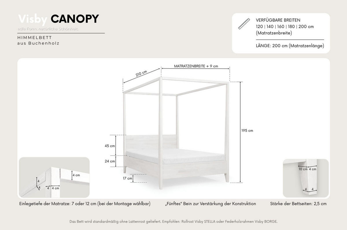 HIMMELBETT Canopy 160/200 in Naturfarben - Buchefarben, Holz/Buchenholz (160/200cm) - Visby