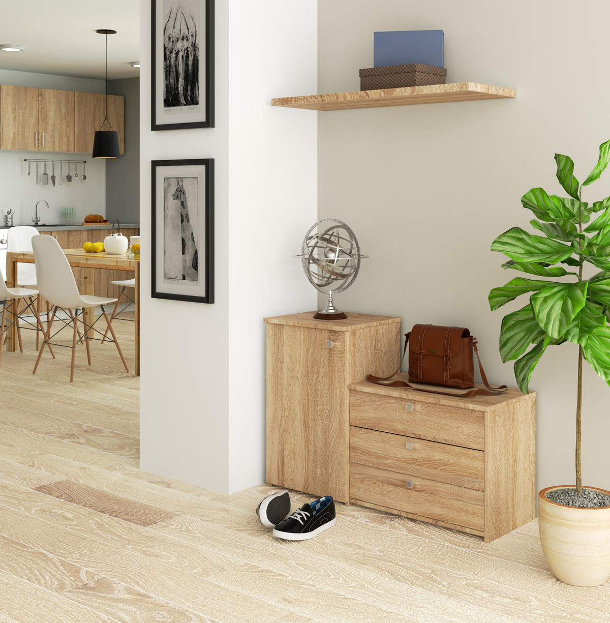 SCHUHSCHRANK SET 2-tlg Sonoma Eiche 98.4x33x68 cm - Silberfarben/Sonoma Eiche, Holzwerkstoff/Metall (98.4/68/33cm) - Akord