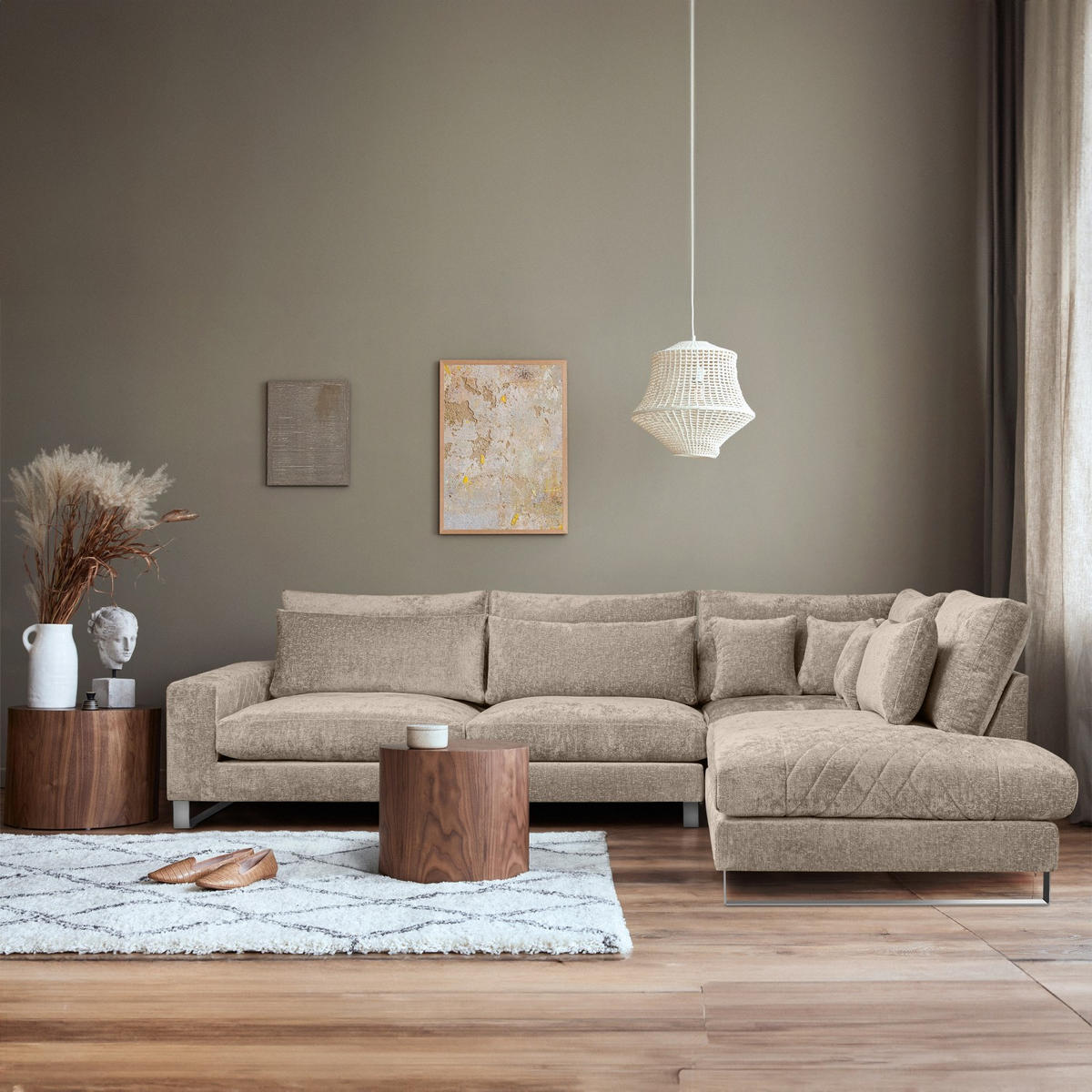 ECKSOFA RECHTS BRENTIS Chenille-Stoff, Beige - Beige, Textil (314/224cm) - KONSIMO®