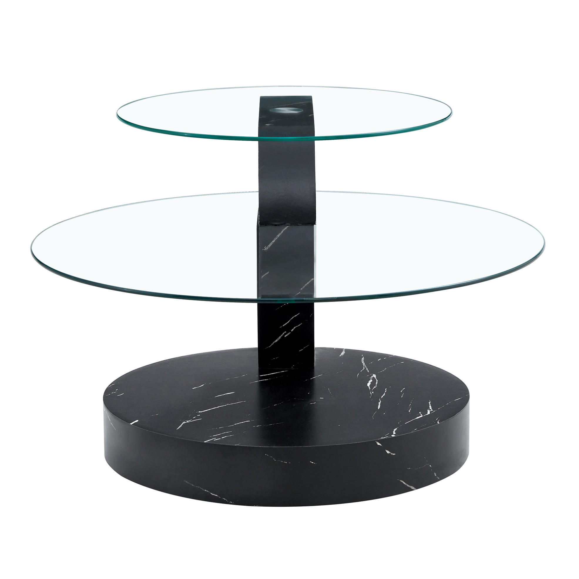 COUCHTISCH mit Glas 69,8 cm Schwarz/Transparent mit mehrstufiger Ablage - Transparent, Holzwerkstoff (89.9/69.9/43.2cm) - Flora Grace