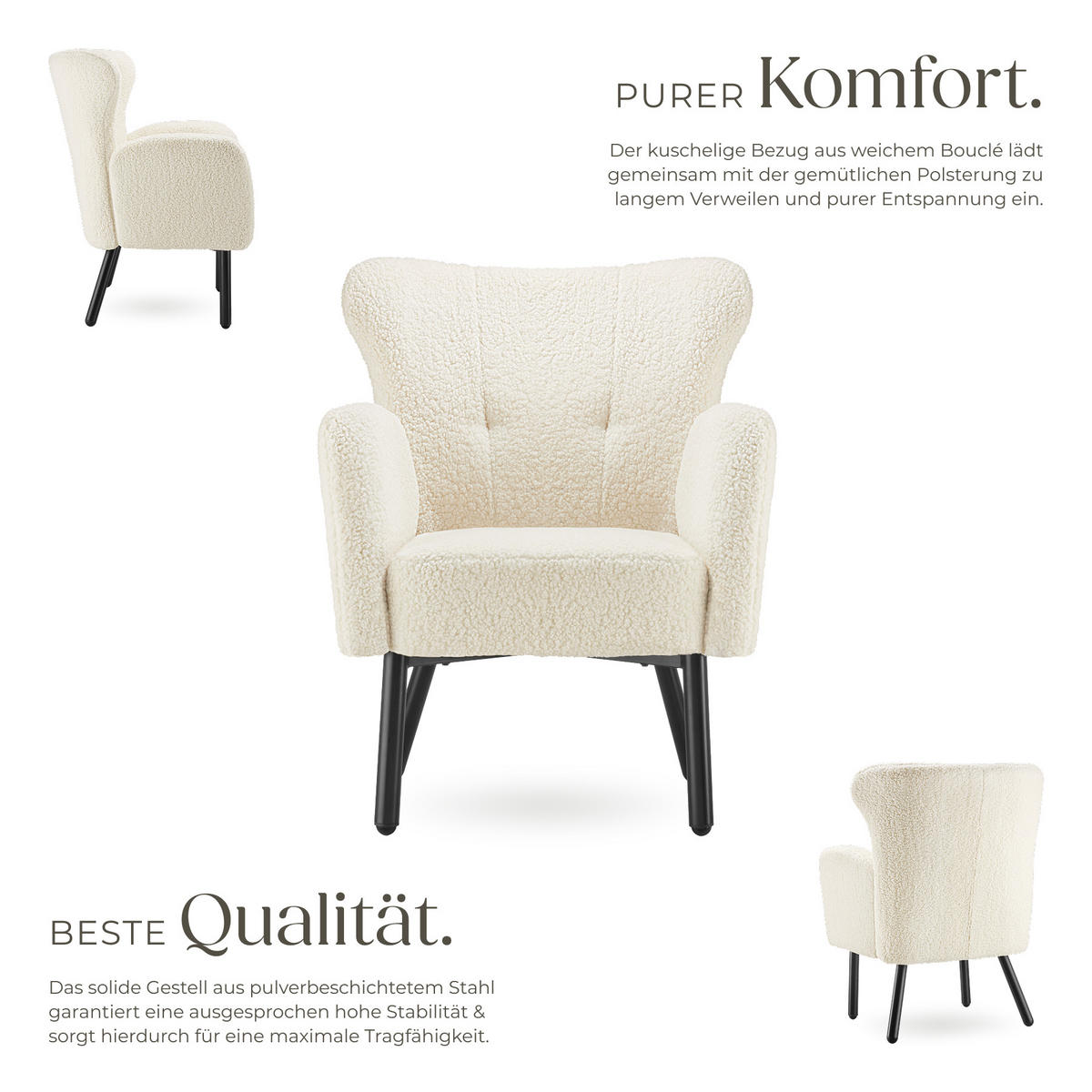 SESSEL Vänersborg,72 x 71 x 92 cm,creme - Creme, Textil (72/92/71cm) - tectake