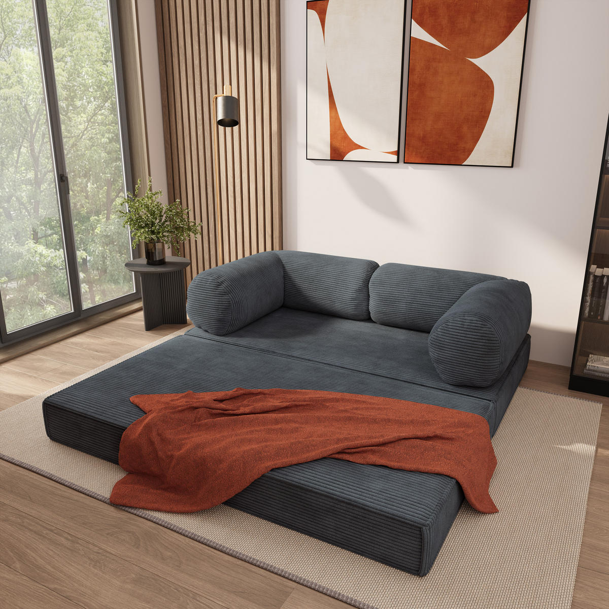 POHOVKA z pěny ALVIO s funkcí spaní Manšestrová látka Grafitová - tmavě šedá/antracitová, textil (170/68/80cm) - MASSENO