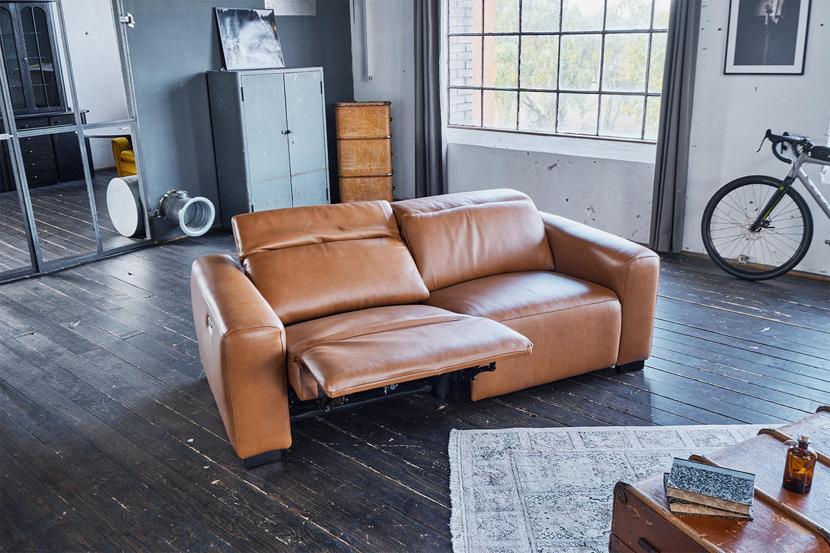 SOFA FINN Braun Leder - Dunkelbraun/Schwarz, Leder/Kunststoff (210/80/107cm) - KAWOLA