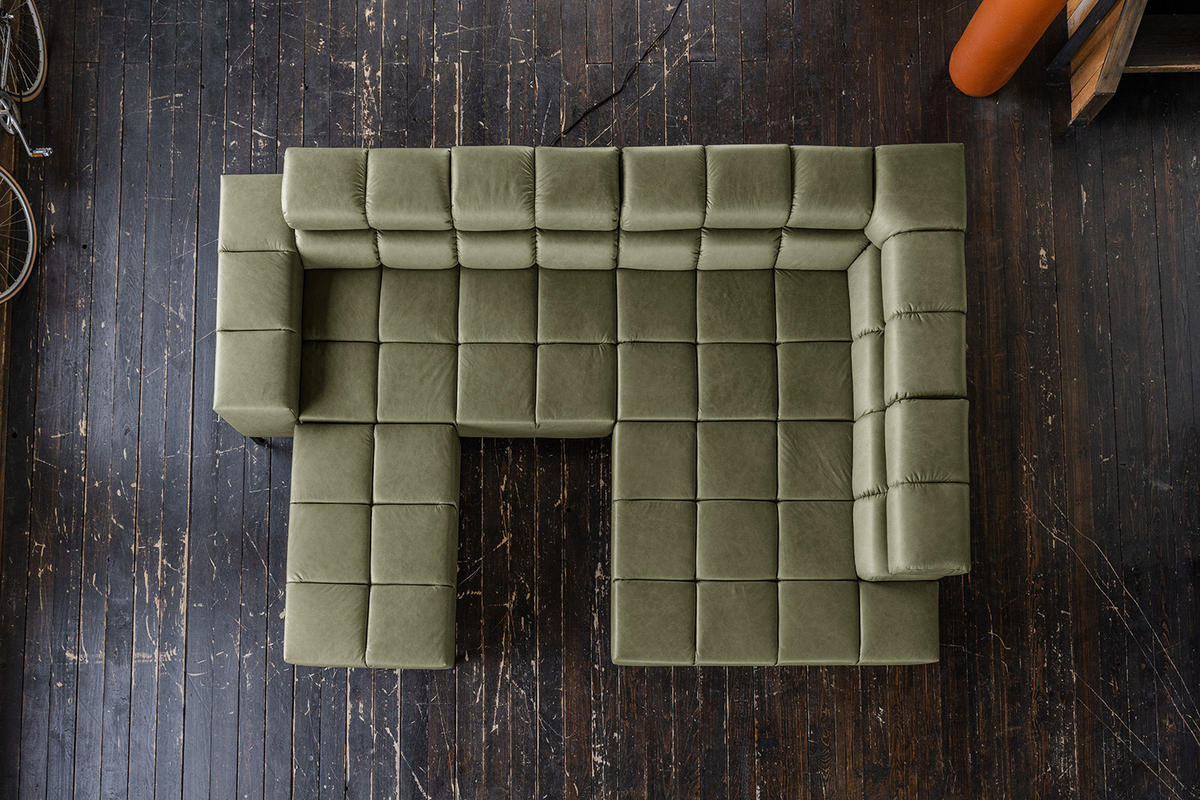 ECKSOFA NELSON Grün Leder - Schwarz/Olivgrün, Leder/Metall (321/216cm) - KAWOLA