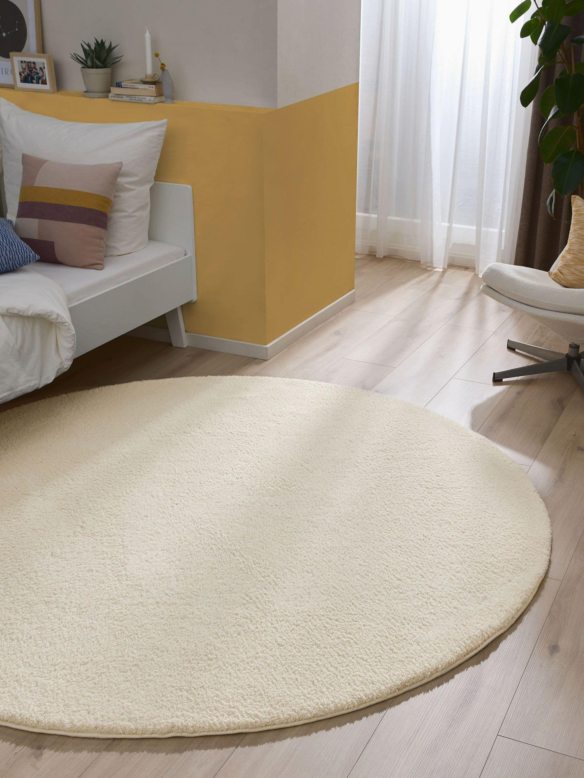 Thumbnail - benuta Nest Hochflorteppich, Weiß, Textil, Beton Optik, Rund, 120x120 cm, Oeko-Tex® Standard 100, wasserabweisend, Teppi...