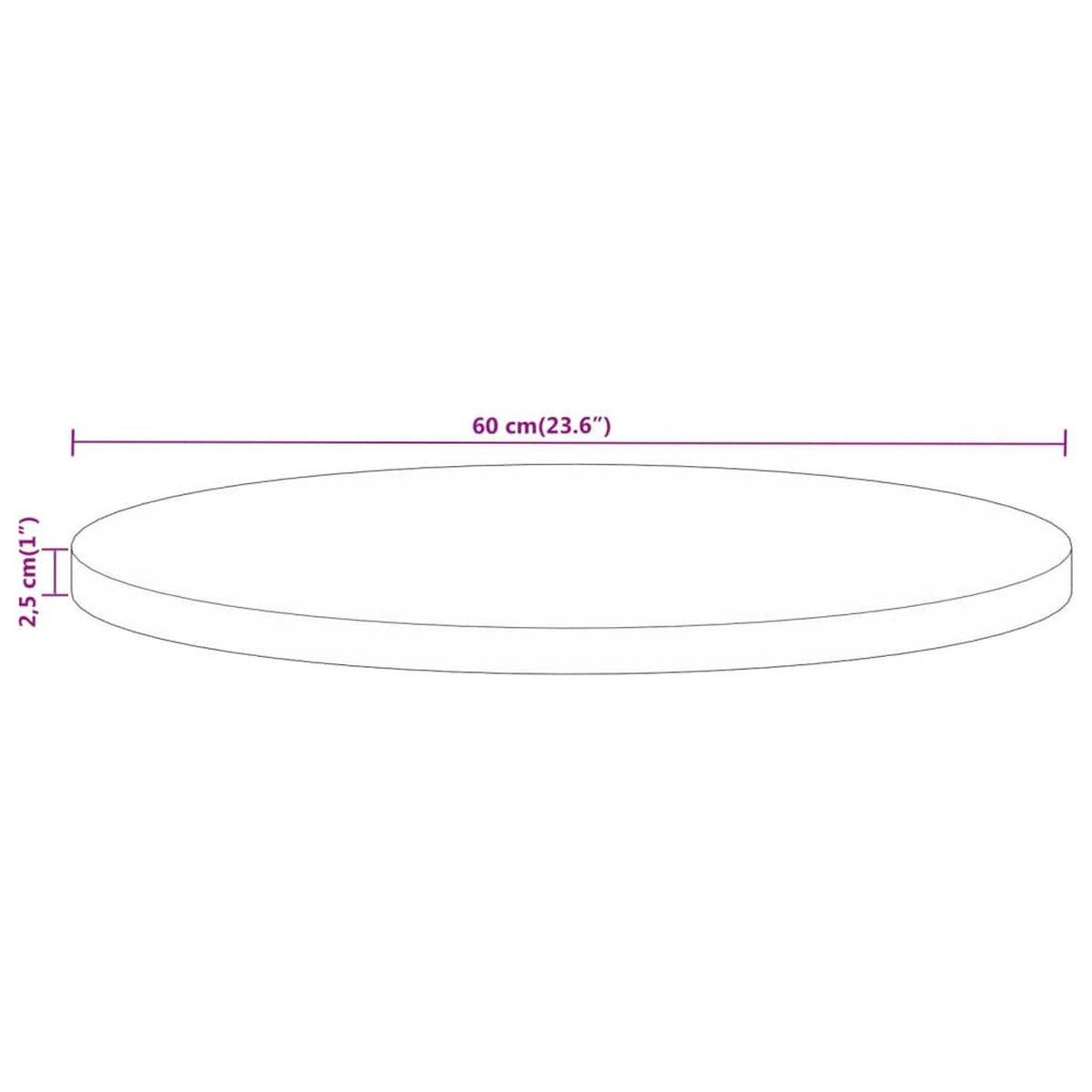 TISCHPLATTE Ø60/2,5 Cm Rund Massivholz Mango - Braun, Holz (60/60/2.5cm) - vidaXL
